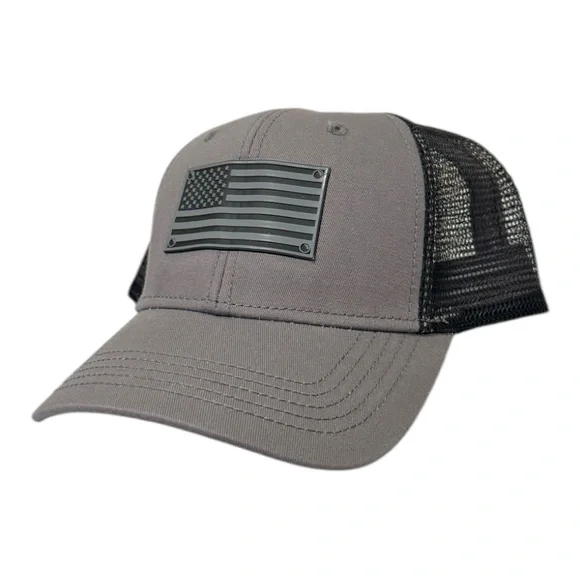 Gray Mesh Trucker Hat with American Flag - Picture 5 of 5